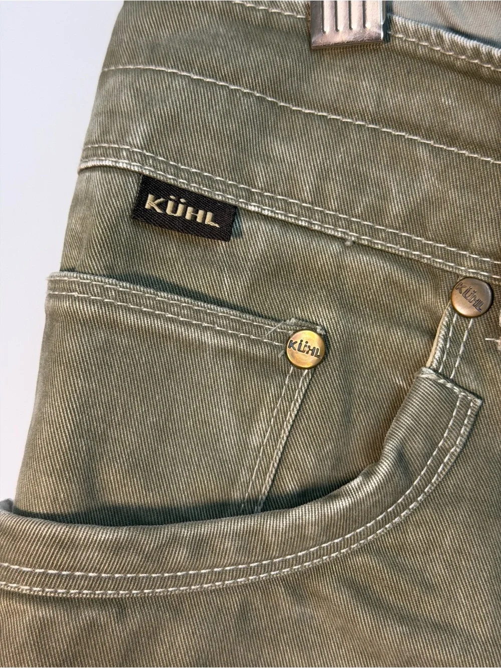 KÜHL RYDR Vintage Patina Pants Olive Green Canvas Workwear Hiking 36x32